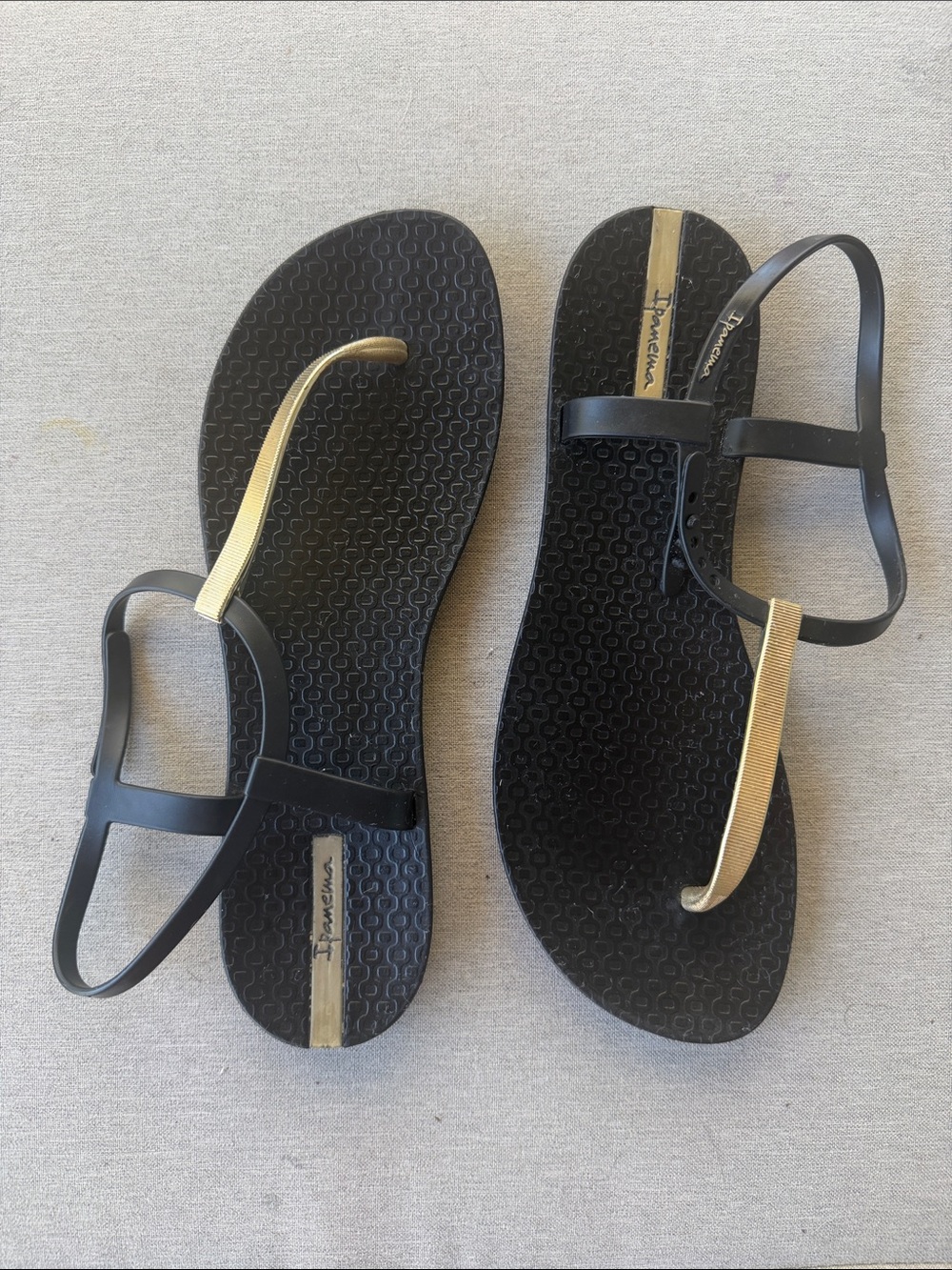 Ipanema Black Sandals with Gold Accent Straps
